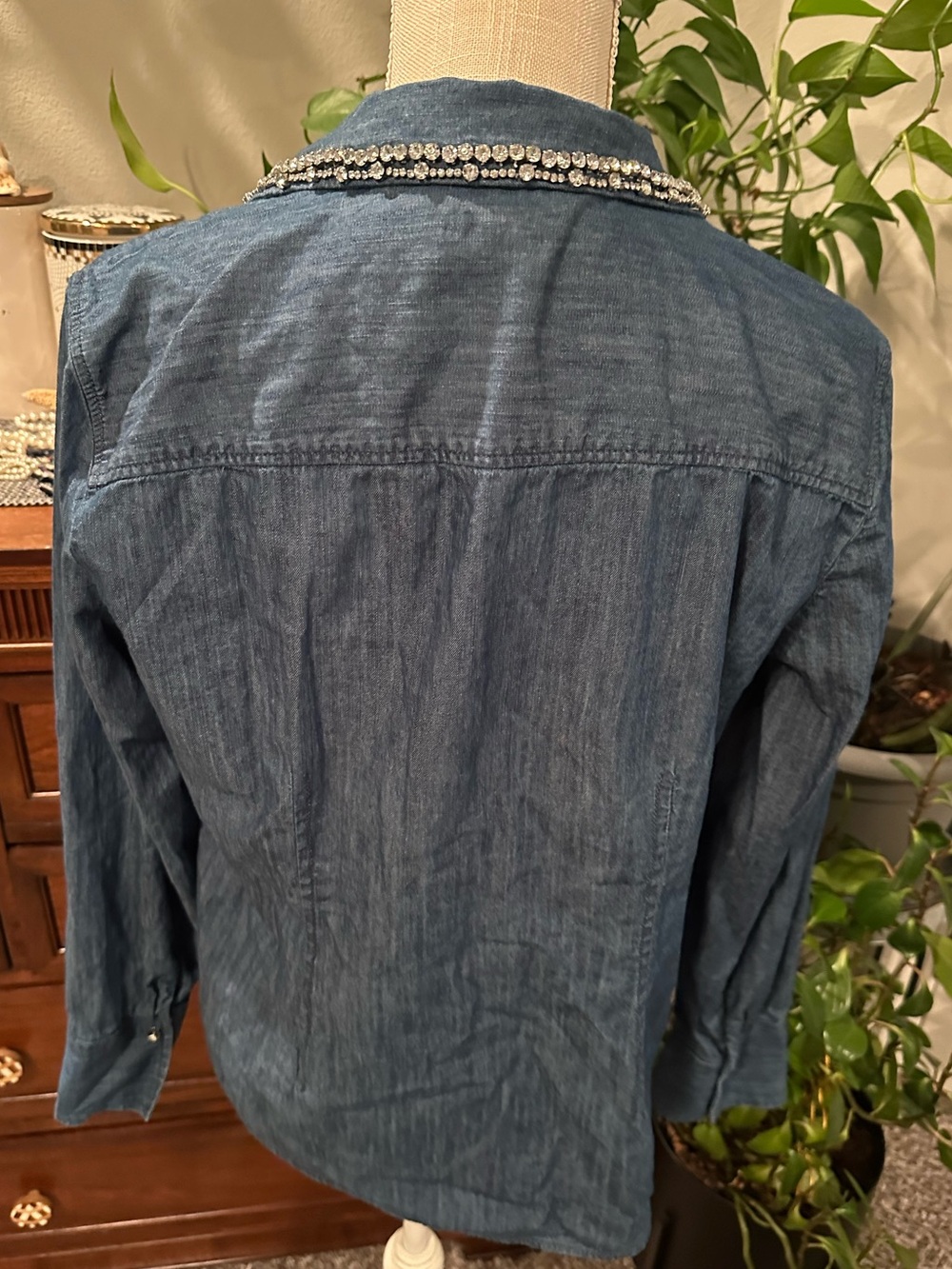 Talbots Denim Button-Down Shirt with Beaded Collar - Blue - Picture 5 of 12
